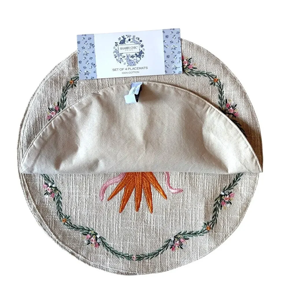 Shabby Chic Spring Carrot Bouquet Placemats 16in Embroidered Set of 4 Easter NEW